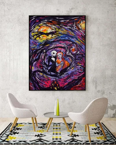 Vista 2 de Uhomate Jack Sally Jack y Sally Nightmare Before Christmas Vincent Van Gogh - Pósteres de noche estrellada para el hogar, lienzo para pared