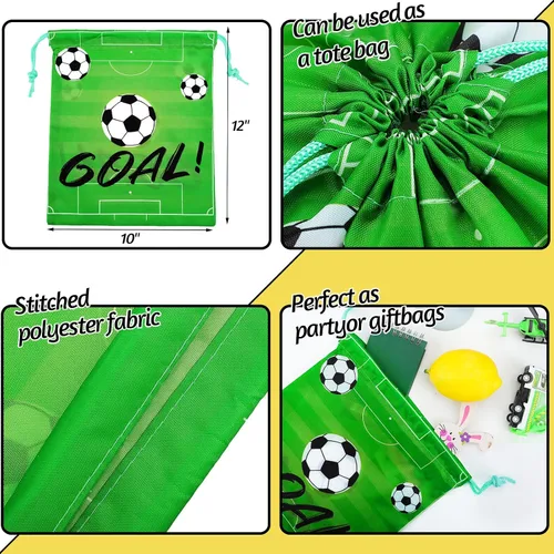 Vista 2 de Shappy Paquete de 16 bolsas de fútbol con cordón para recuerdos de fiesta, 12 x 10 pulgadas, bolsas de regalo, suministros de equipo, regalos