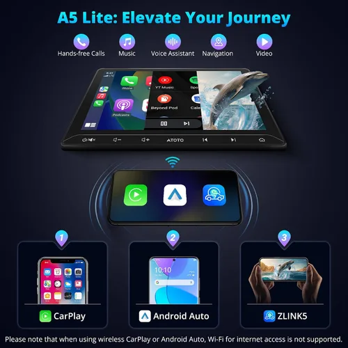 Vista 4 de A5L - Estéreo de coche doble DIN Android de 10 pulgadas con cámara de respaldo, CarPlay inalámbrico y Android Auto, navegación
