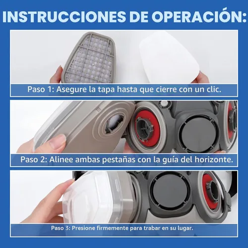 Vista 3 de Máscara de gas respirador reutilizable con gafas, correa ajustable