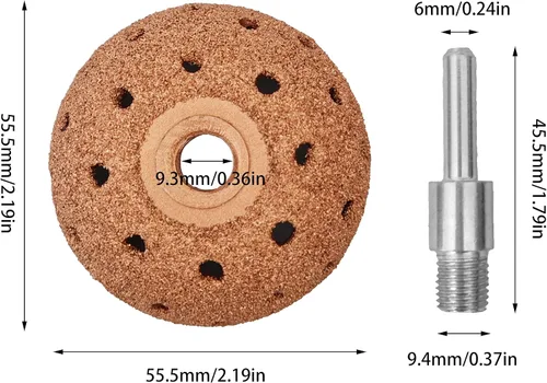 Vista 5 de Rueda de pulido de neumáticos de 2 pulgadas (1.969 in), abrasiva de grano 60 para reparación de neumáticos con adaptador de rosca de 3/8 pulgadas