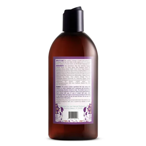 Vista 2 de Just Nutritive Acondicionador morado para cabello rubio, gris, blanco, plateado y decolorado, elimina el cobrizo, aumenta el brillo, repara
