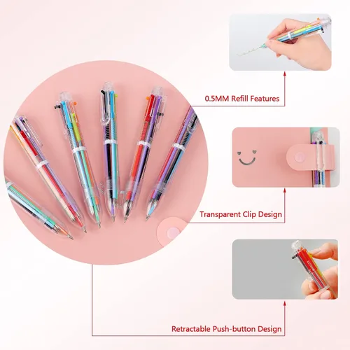 Vista 3 de Enyeopd Paquete de 6 bolígrafos multicolor en uno, bolígrafos divertidos para fiestas, bolígrafos retráctiles de colores para suministros de oficina