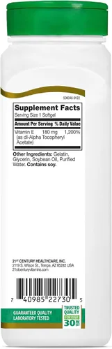 Vista 5 de 21st Century Cápsulas blandas E 400 I.U. (Dl-Alpha), 250 unidades Vitamin E 400 IU Softgels, Antioxidant, Heart & Immune Support, Easy-To-Take