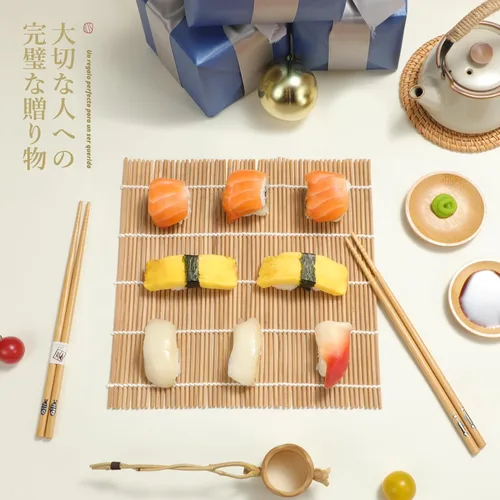 Vista 7 de Juego de elementos de bambú para hacer sushi Esterillas para enrollar carbonizadas, para repeler el moho. Incluye 2 esterillas para enrollar, 5