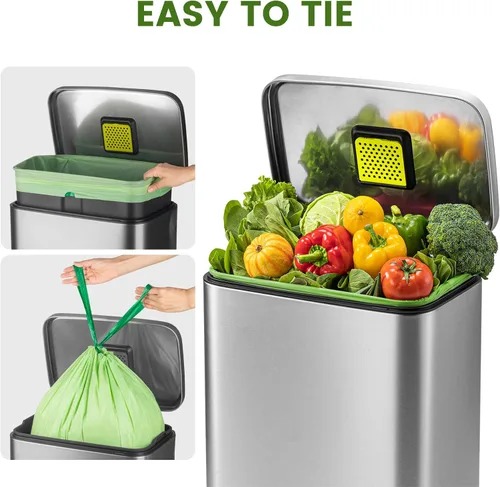 Vista 4 de SUPERBIO Bolsa de Basura de Cocina Compostable con Cordón de 13 Galones, 49.2 Litros, 30 Unidades, 1 Mil, Bolsas Resistentes para Desechos