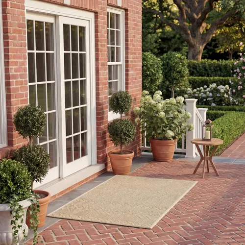 Vista 14 de SAFAVIEH Alfombra lavable para exteriores, colección Courtyard de 2.3 x 6.7 pies, beige y azul aguamarina, no desprende pelusa y es fácil