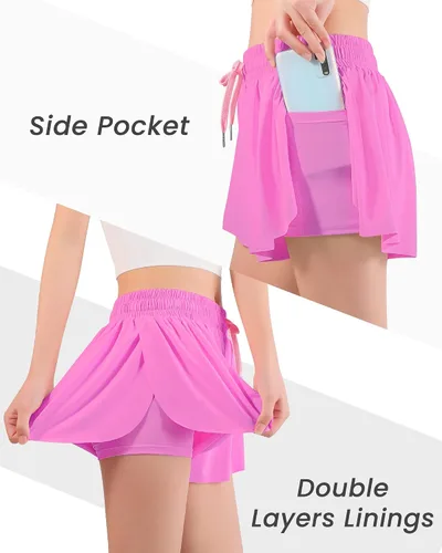 Vista 3 de Auranso Pantalones cortos fluidos con bolsillo 2 en 1 para niñas