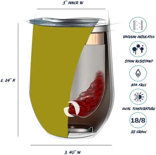 Vista 4 de Drinco - Vaso de vino de acero inoxidable Copa de vino sin tallo con triple pared aislada al vacío con tapa a prueba de salpicaduras para bebidas