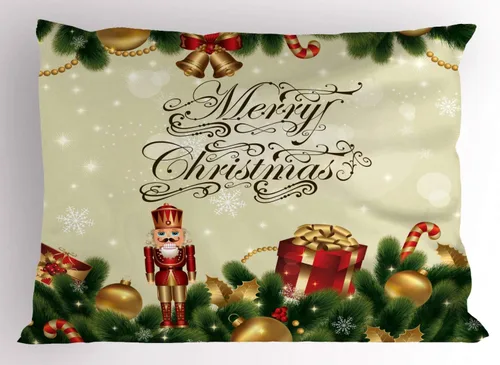 Vista 58 de Ambesonne Juego de 2 fundas de almohada navideñas, diseño de estrellas de Navidad y copos de nieve, letras retro, ropa de cama de microfibra
