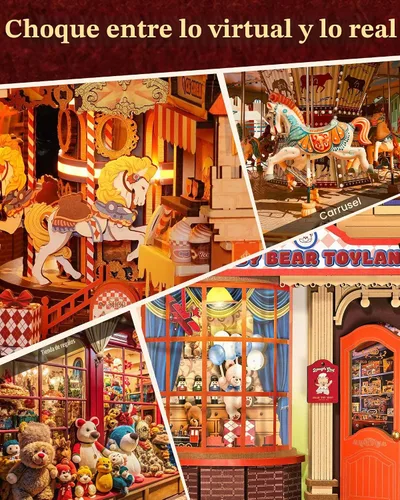 Vista 2 de Rolife Kits de rincón de libros para adultos, parque de atracciones de cuento de hadas, rompecabezas de madera 3D para decoración de estanterías