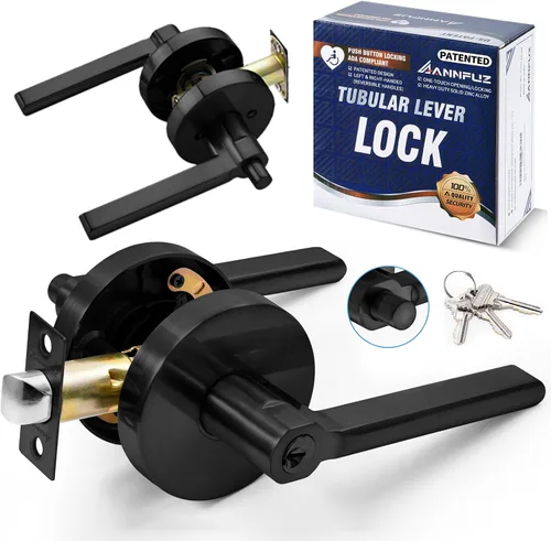 Vista 10 de Cerradura de palanca de apertura de un solo toque con llaves (níquel cepillado) Push Button Locking, ADA, Hands-Free Unlock Handle, Fits Left &