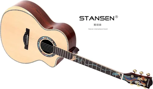 Vista 8 de Stansen T-930C Guitarra acústica de madera maciza GF Cutaway cuerpo Guitarra