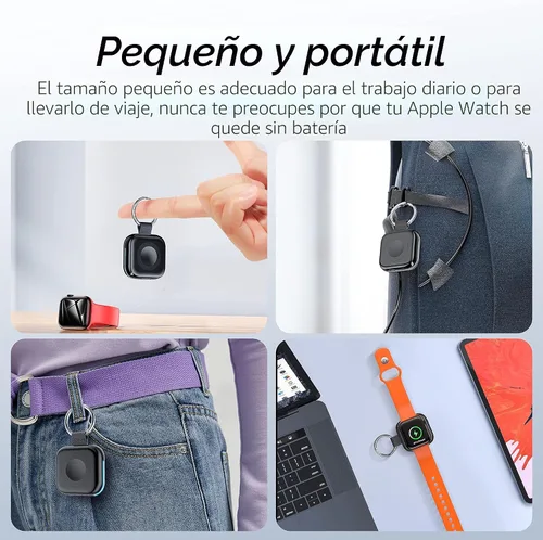 Vista 8 de HUOTO - Cargador portátil para Apple Watch, cargador magnético inalámbrico para iWatch de 1200 mAh, batería externa para viajes, llavero