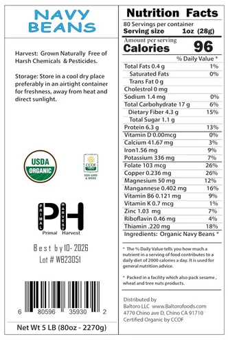 Vista 2 de Primal Harvest Frijoles marinos orgánicos crudos sin OMG veganos a granel - 1 libra