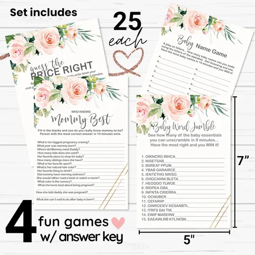 Vista 2 de Graceful - Juegos florales para baby shower, 25 cada uno, adivina el precio correcto, Baby Shower Word Scramble, Baby Name Race y Who Knows Mommy