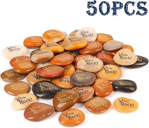 Vista 2 de RockImpact You Rock - 50 piezas de regalos de rock You are amazing grabadas inspiradoras rocas de fe, regalos novedosos, agradecimiento, gratitud