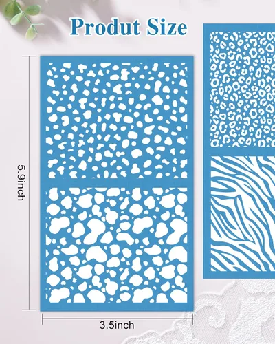 Vista 2 de Puocaon Pantalla de seda con estampado de animales, 5 plantillas de punto de vaca dálmatas para aretes de arcilla polimérica, patrón de leopardo