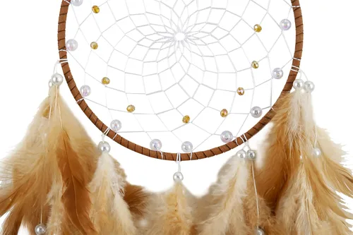Vista 4 de Atrapasueños marrones, plumas de pollo con perla de cristal, atrapasueños hecho a mano para dormitorio, atrapasueños para niñas, atrapasueños