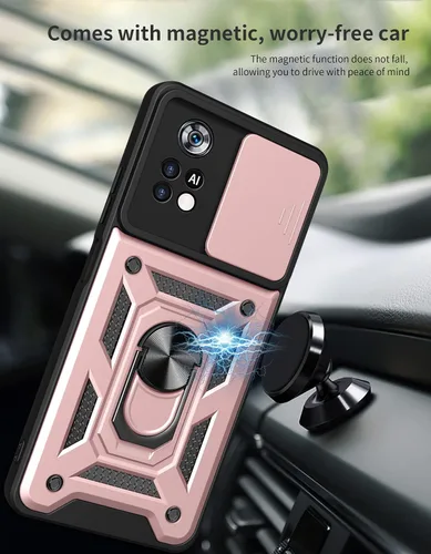 Vista 5 de Funda CCSmall para Xiaomi Poco M4 Pro 4G con cubierta deslizante para cámara SJ Negro Caja resistente de protección contra caídas de grado militar