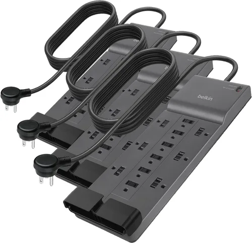 Vista 12 de Belkin - Tira de alimentación con protector contra sobretensiones - 12 tomas múltiples de CA & cable de extensión resistente de 8 pies de largo