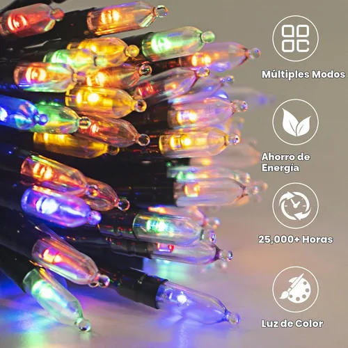 Vista 3 de Luces de Navidad a pilas para exteriores, 2 paquetes de 5.4 m, 50 luces LED multicolores mini para Navidad, Luces de Navidad con control remoto, 8