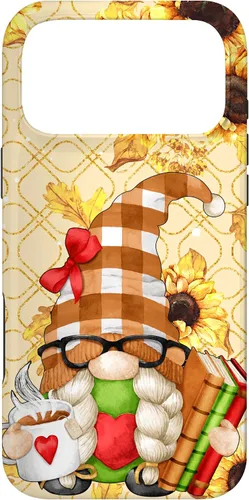 Vista 22 de Sunflower Gnome with Books for Tea Lover Librarian Reading Case for iPhone 16