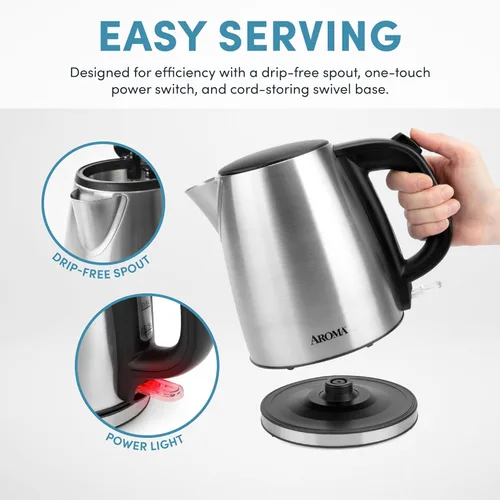 Vista 6 de Aroma Housewares - Tetera eléctrica de acero inoxidable de 1.0L / 4 tazas (AWK-267SB)