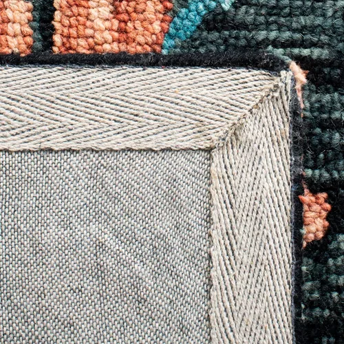 Vista 6 de SAFAVIEH Jardin Collection - Alfombra de pasillo, 2 pies 3 pulgadas x 8 pies, carbón y azul, hecho a mano, lana floral y algodón, ideal para zonas