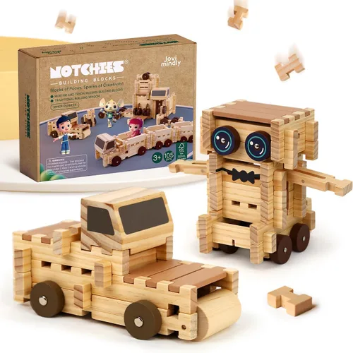 Vista 11 de Jovi-mindly &Notchies - Juego de 63 bloques de madera para principiantes, juguetes de aprendizaje preescolar, bloques de madera para niños a partir