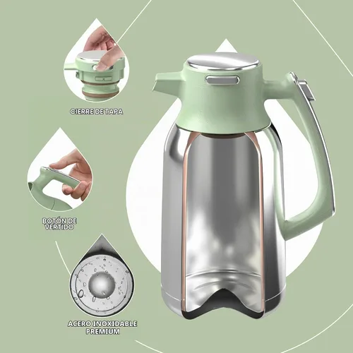 Vista 3 de IDEUS Jarra térmica para café 68oz (2,000ml), Jarra de acero inoxidable de doble pared aislada al vacío, Jarra de agua, servidor de café