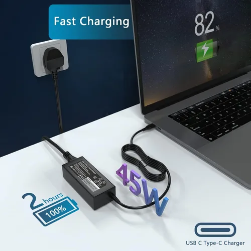 Vista 3 de Cargador USB C de 45 W compatible con Acer Chromebook A18-045N1A A16-045N1A N17Q9 N17Q8 N18Q12 N18Q5 N18Q5 N16Q10 N17Q5 N18Q3 N19Q3 Tipo C Cable