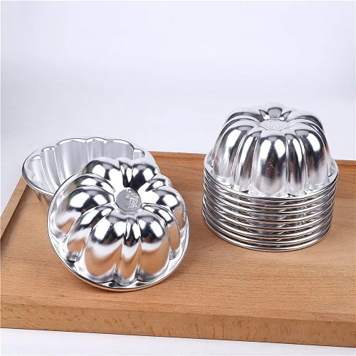 Vista 3 de LoBake 10 piezas de media bola de calabaza uva vollyball Shell aluminio tarta molde jalea pudín taza magdalena molde herramientas para hornear