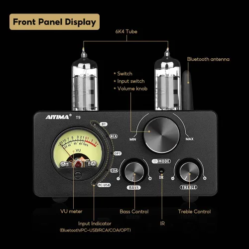 Vista 2 de AIYIMA Amplificador Bluetooth T9 200W Amplificador de alta fidelidad Digital Clase D Amplificador de potencia 2.0/2.1 Canal Tubo de vacío DAC Amp