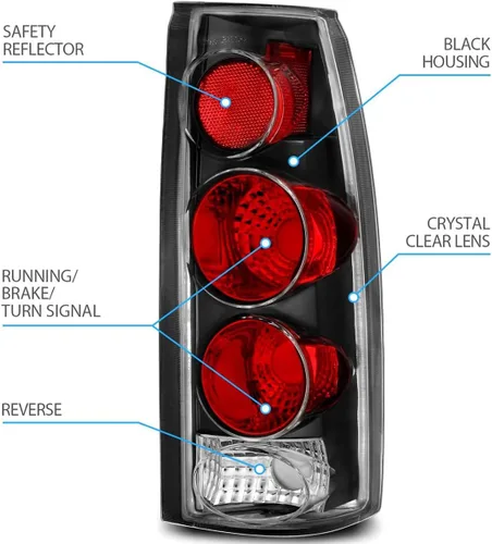 Vista 3 de AmeriLite para Chevy GMC [Camion C/K Truck Silverado Sierra Suburban Blazer Tahoe Yukon] Juego de luces traseras de repuesto estilo Euro en negro