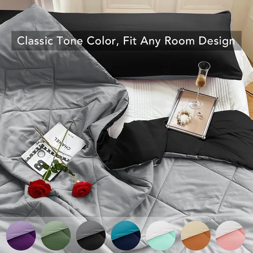 Vista 4 de Seward Park Edredón Reversible Ligero para Niños Tamaño Full Queen Negro Gris Ropa de Cama Colcha Refrescante para Todas las Estaciones Manta