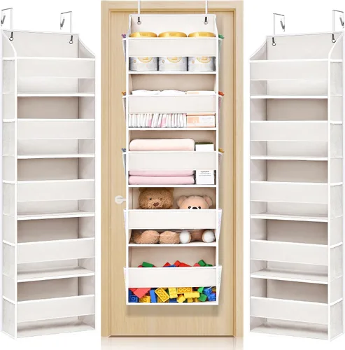 Vista 10 de ULG Organizador para colgar sobre la puerta, 5 niveles extra grande con 10 bolsillos de malla, capacidad de 100 libras, organizador de puerta Beige