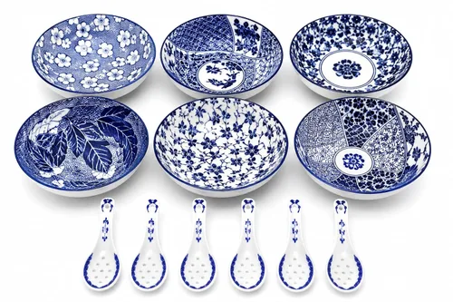 Vista 2 de Juego de 6 tazones de cerámica porcelana, tazones para arroz, tazones para cereal, tazones para postre, tazones para servir, tazones para sopa