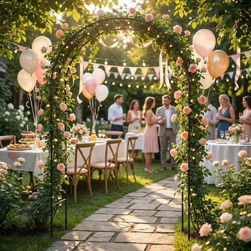 Vista 5 de Cenador de pérgola de metal, enrejado de arco de jardín de flores para exteriores, cenador de jardín de acero para plantas trepadoras, decoración