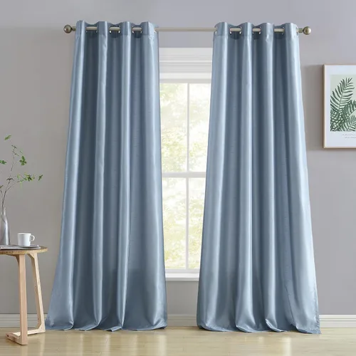 Vista 16 de HLC.ME Jefferson - Cortinas ligeras de seda sintética semitransparente con forro de microfibra y ojales para ventana de dormitorio, comedor y sala