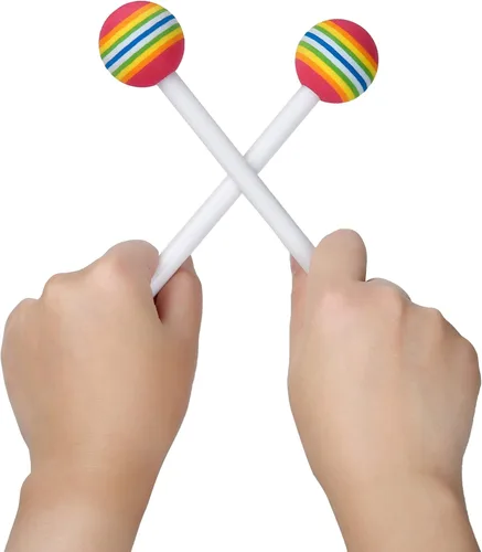 Vista 2 de 10 piezas de baquetas para niños, baquetas de caramelo arcoíris de espuma suave con cabeza de percusión para juguetes de ritmo Paletas de piruleta