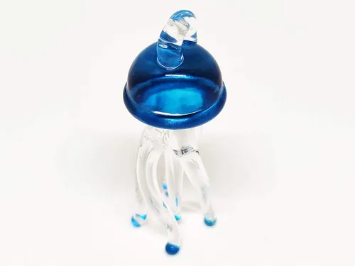Vista 5 de Figuras diminutas de medusas de vidrio soplado, pintado a mano, animales marinos, regalo coleccionable para decorar adorno (azul transparente)