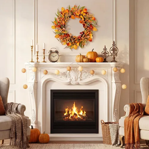 Vista 6 de Pinkpum Corona de otoño de 22 pulgadas para puerta delantera, calabaza Beige