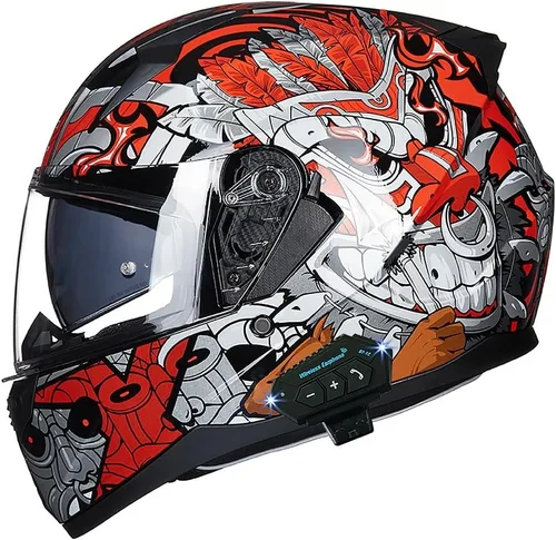 Vista 10 de Casco de motocicleta Bluetooth antivaho, doble visera, abatible, casco de moto de cara completa, aprobado por DOT, altavoz dual integrado