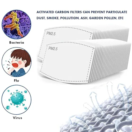 Vista 5 de 100 piezas de filtros de máscara PM2.5 de 5 capas de carbón activado no tejido, para adultos para actividades al aire libre, filtros protectores