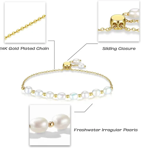 Vista 2 de Pulsera de perlas para mujer, perlas cultivadas de agua dulce, chapada en oro de 14 quilates, joyería hecha a mano