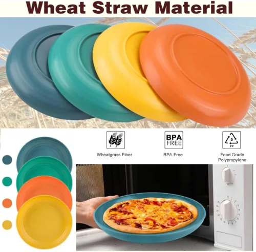 Vista 5 de K Y KANGYUN Platos de Cena de Paja de Trigo Irrompibles de 10 Pulgadas, Juego de 4 - Aptos para Lavavajillas, Perfectos para Acampar y Platos