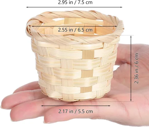 Vista 5 de 5 cestas pequeñas de bambú tejidas para recuerdos, cesta de mimbre pequeña de 3 pulgadas para manualidades, almacenamiento redondo en miniatura