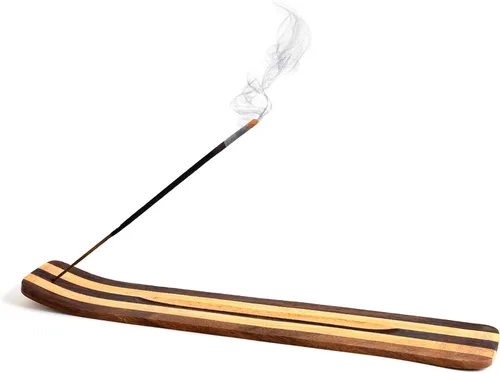 Vista 6 de Incense Garden Soporte de incienso de madera para palos de dos tonos de diamantes de madera lisa de 10 pulgadas de largo