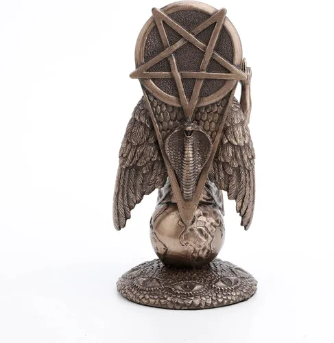 Vista 6 de Veronese Design Baphomet de 8 1/2 pulgadas sentado en el globo caído Wiccan Estatua de resina acabado de bronce